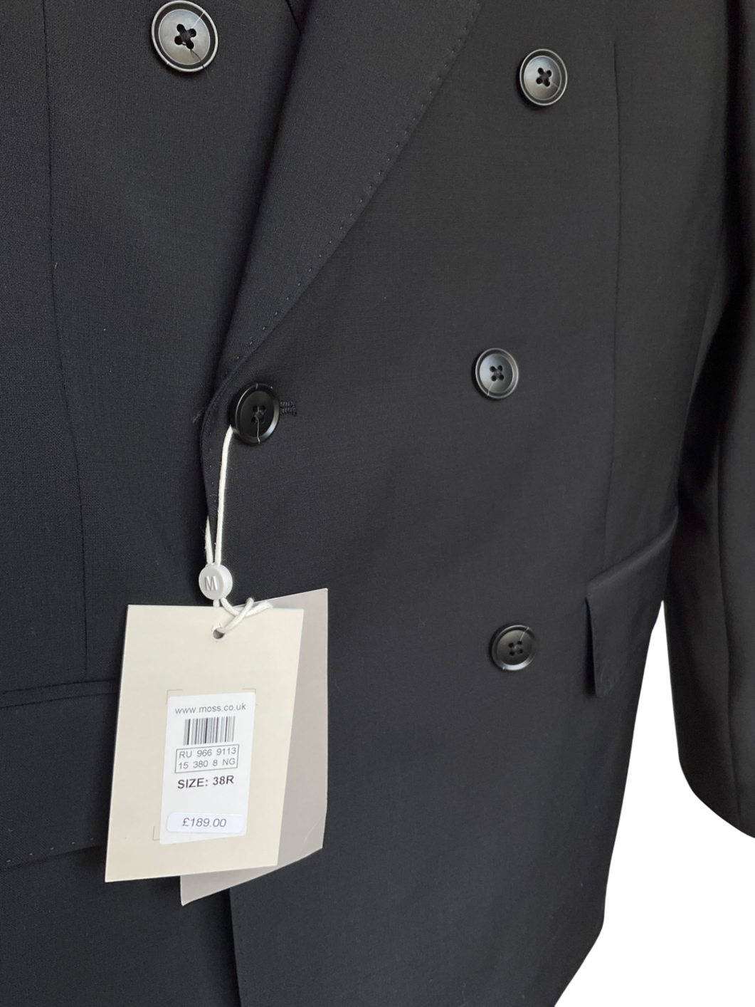 moss Tailored Fit Black Performance Suit UK 38" CHEST