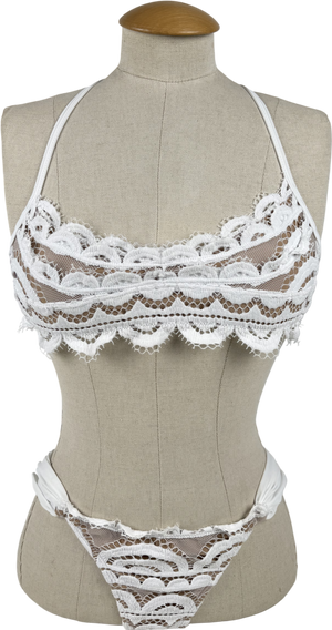 PilyQ White Water Lily Lace Bikini Set UK S/M