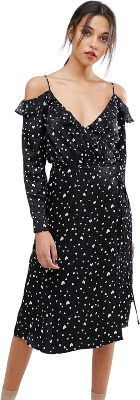 Essentiel Antwerp Black /cream Cold Shoulder Wrap Midi Dress UK 8