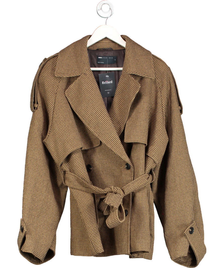 ASOS Design Brown Belted Houndstooth Short  Jacket UK M