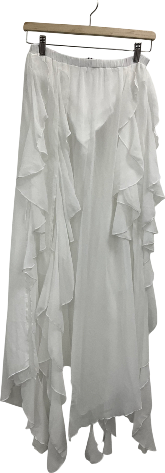 PrettyLittleThing White Chiffon Ruffle Maxi Skirt UK 10