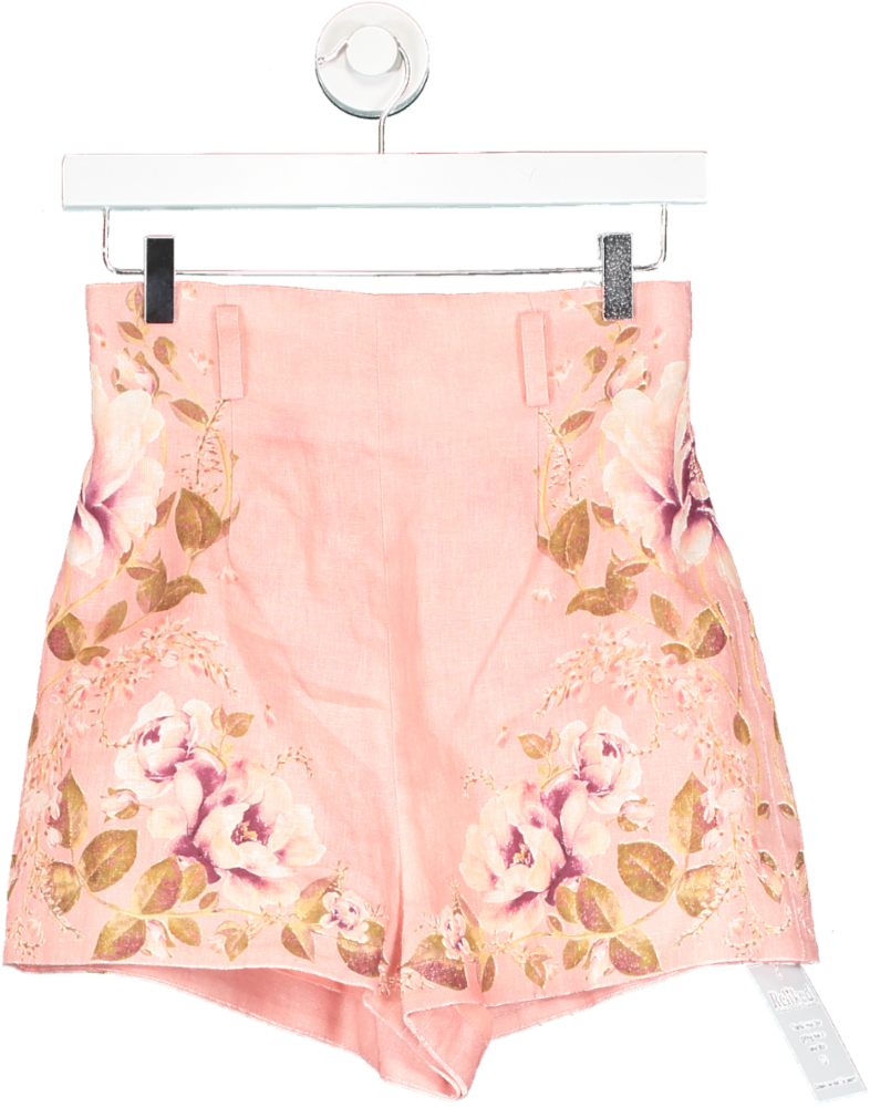 Zimmermann Pink Rosa Floral Print Linen Shorts UK 6