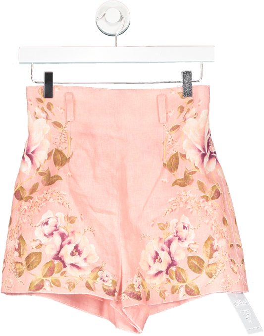 Zimmermann Pink Rosa Floral Print Linen Shorts UK 6