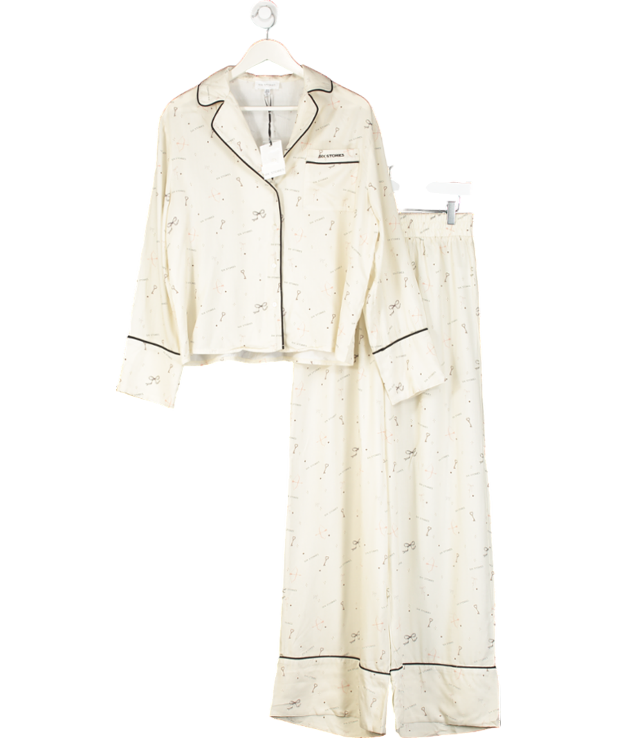 Six Stories Cream Limited Edition Long Sleeve Wide Leg Pyjama Set UK 10