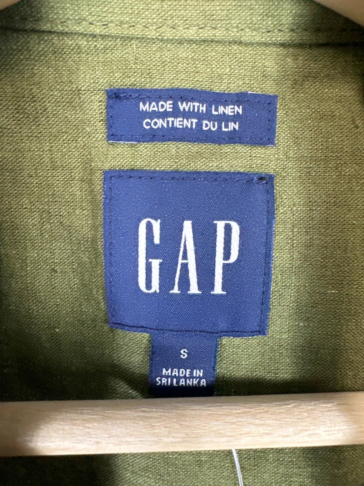 GAP Olive Green Linen Blend Short Sleeve Shirt UK S