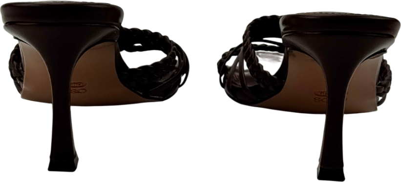 ASOS Design Hazel Plaited Cage Mid Heeled Mule In Chocolate Brown UK 4 EU 37 👠