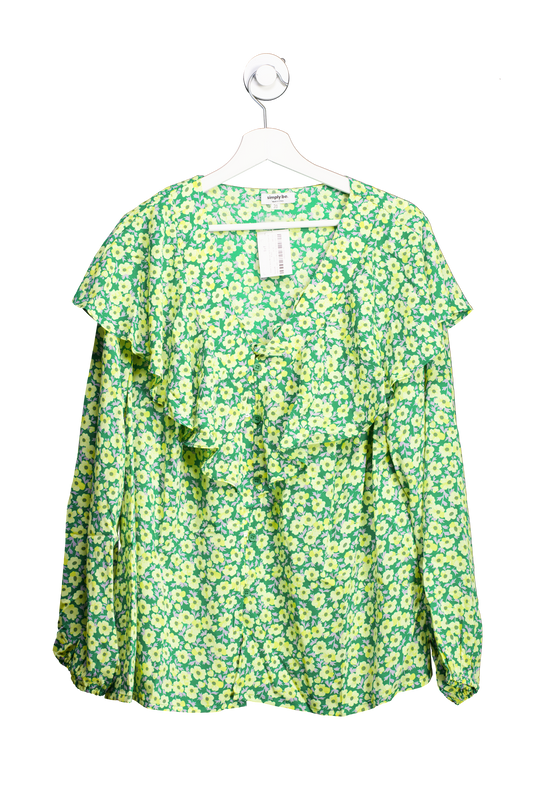 SimplyBe Green V Neck Blouse With Yellow Flower Print UK 20