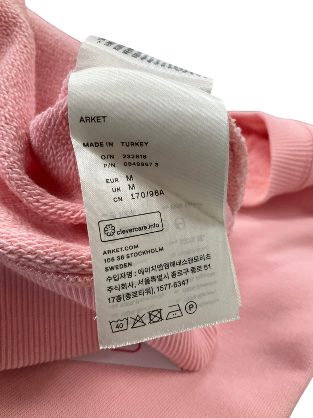 Arket Pink Crew Neck Sweatshirt UK M