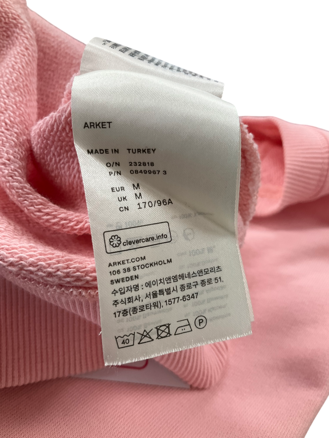 Arket Pink Crew Neck Sweatshirt UK M