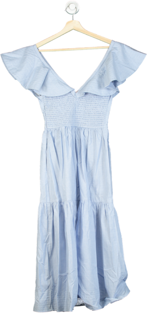 Misa Blue Smocked Ruffle Maxi Dress UK XS