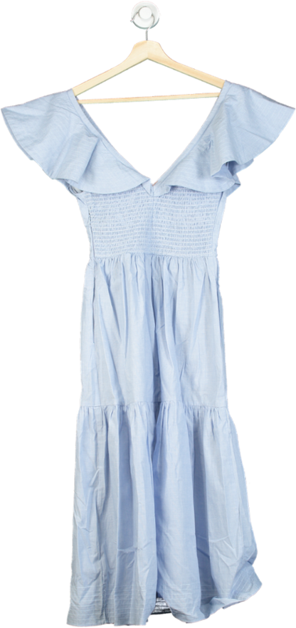 Misa Blue Smocked Ruffle Maxi Dress UK XS