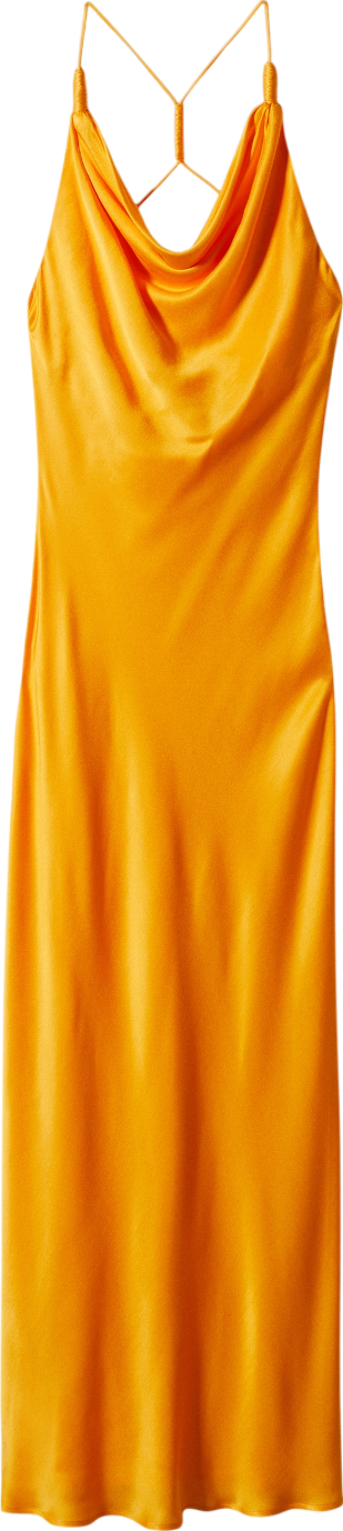 MANGO Orange Draped Neck Satin Cowl Dress UK S