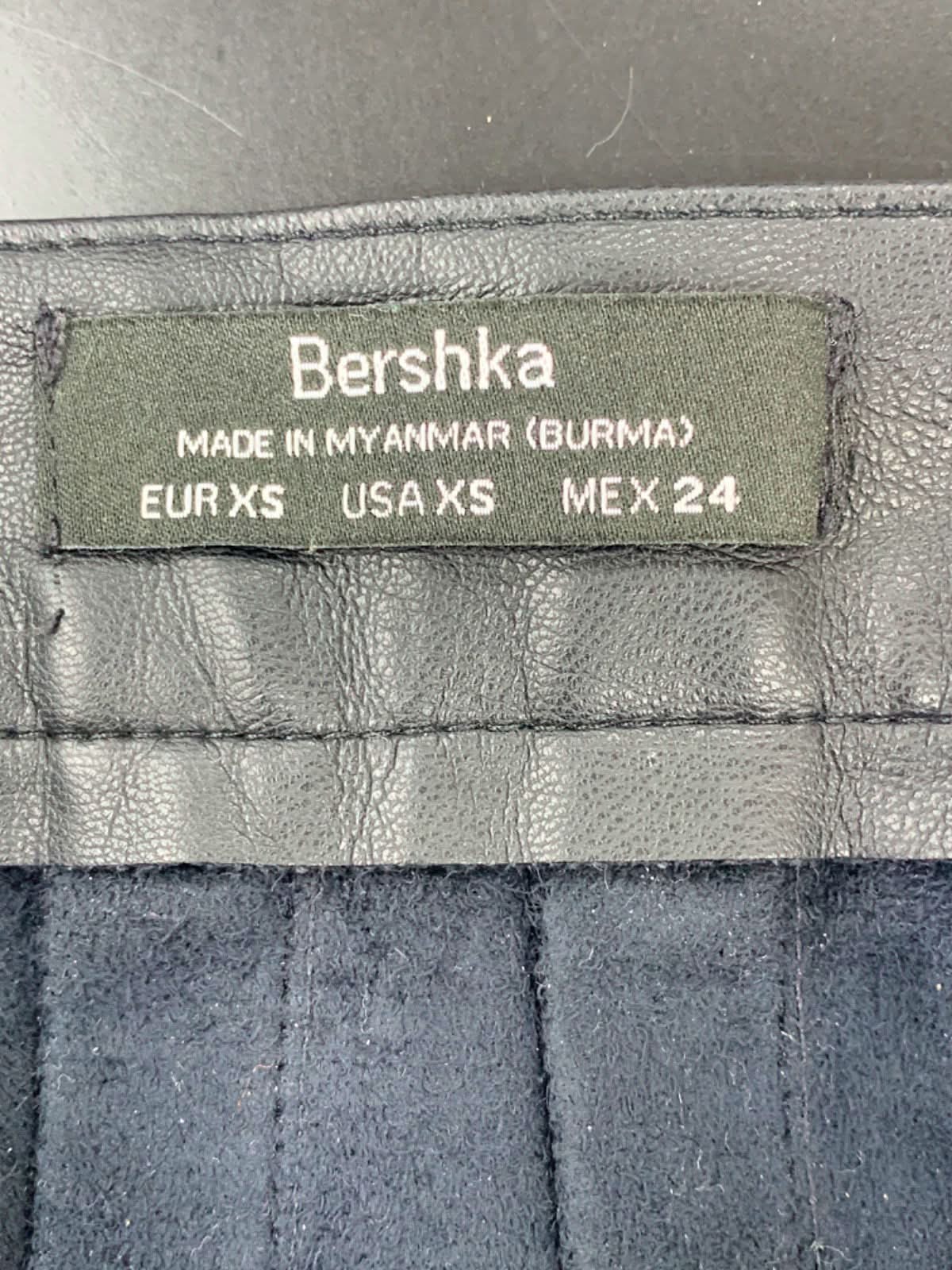 Bershka Black Pleated Leather Mini Skirt XS