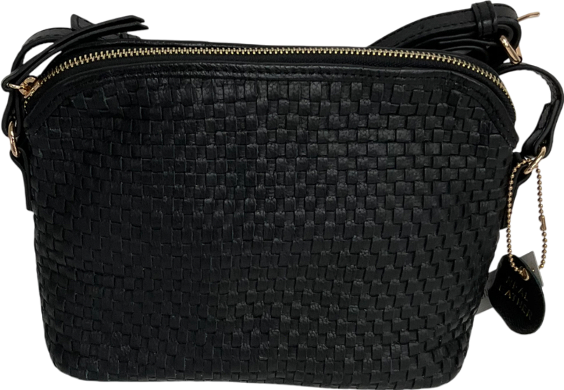 Accessorize Leather Woven Cross-body Bag Black