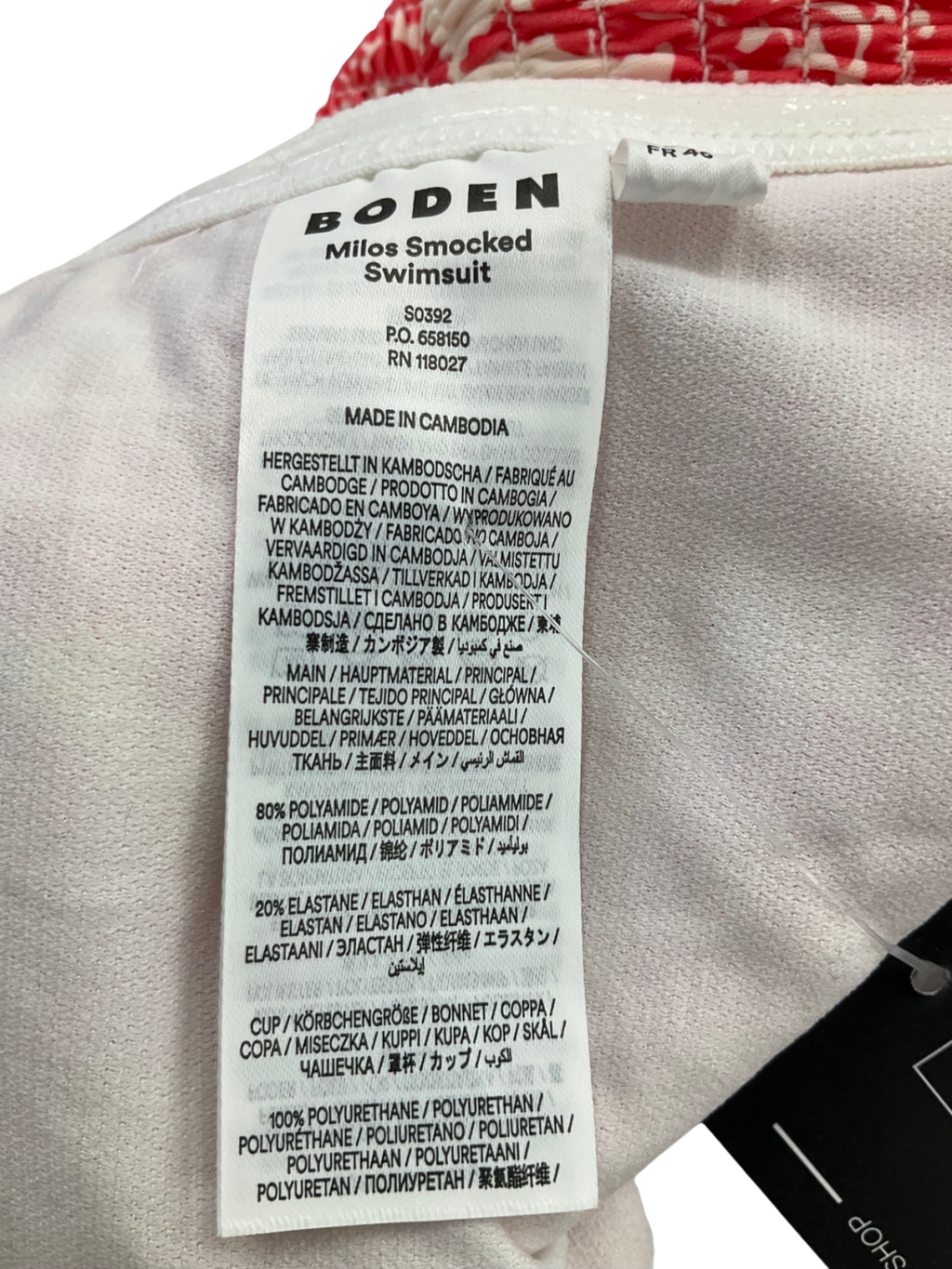 Boden Red Milos Smocked Swimsuit UK 18