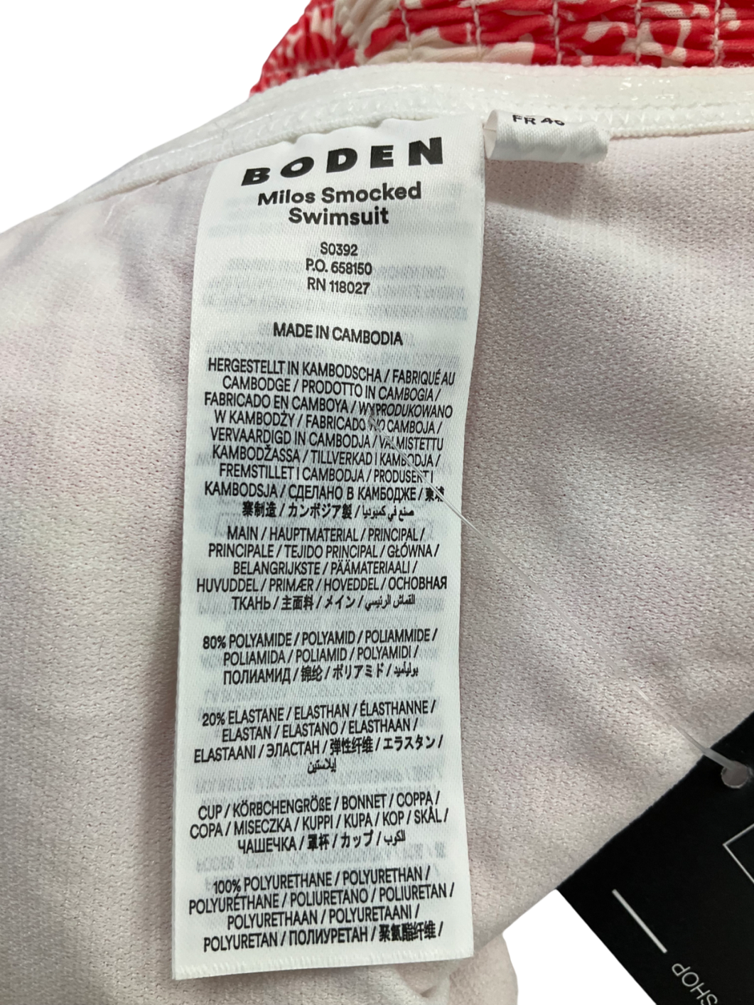 Boden Red Milos Smocked Swimsuit UK 18