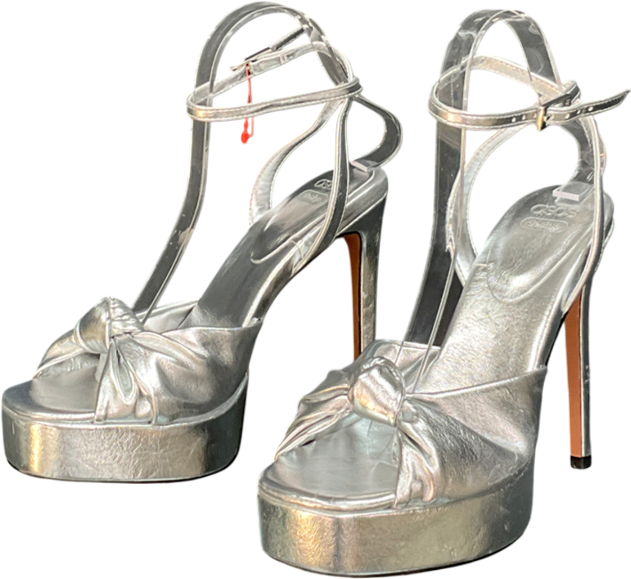ASOS Metallic Nova Knot Platform High Heel Sandal In Silver UK 6 EU 39 👠