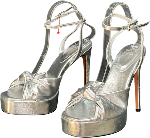 ASOS Metallic Nova Knot Platform High Heel Sandal In Silver UK 6 EU 39