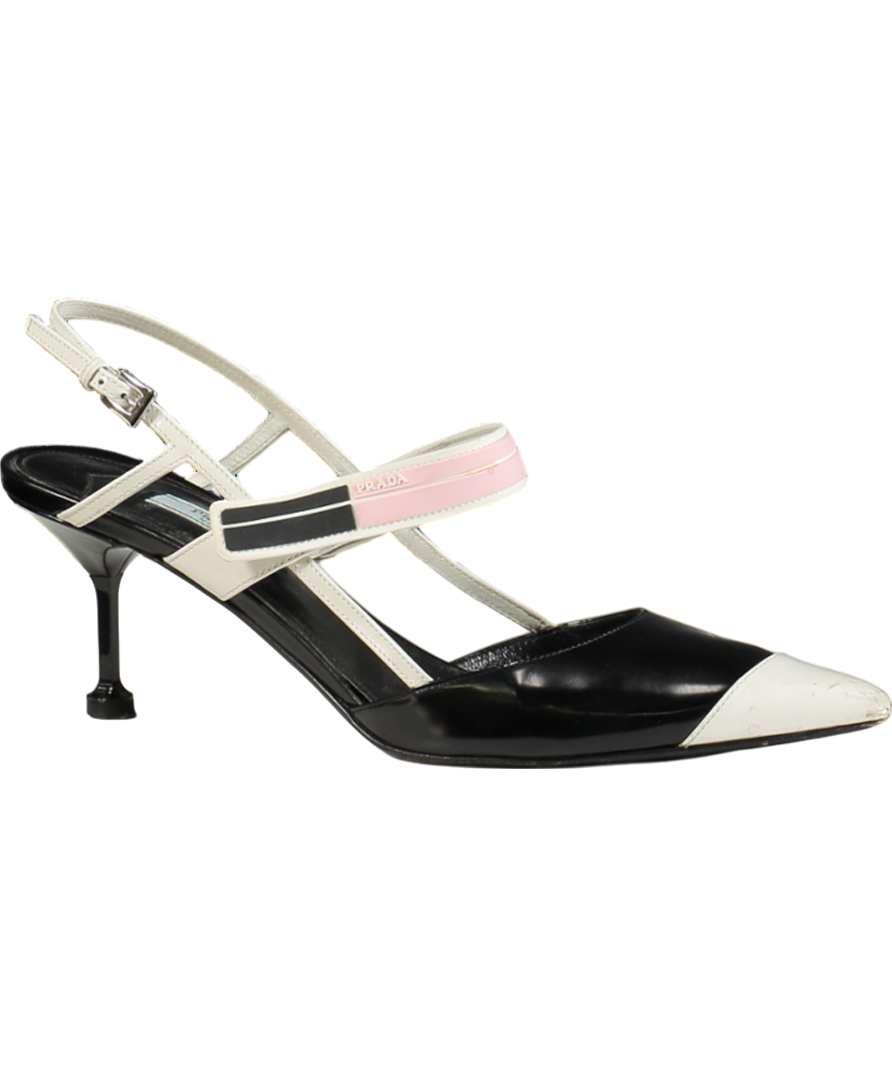 Prada Black Leather Slingback Pumps UK 7.5 EU 40.5 👠