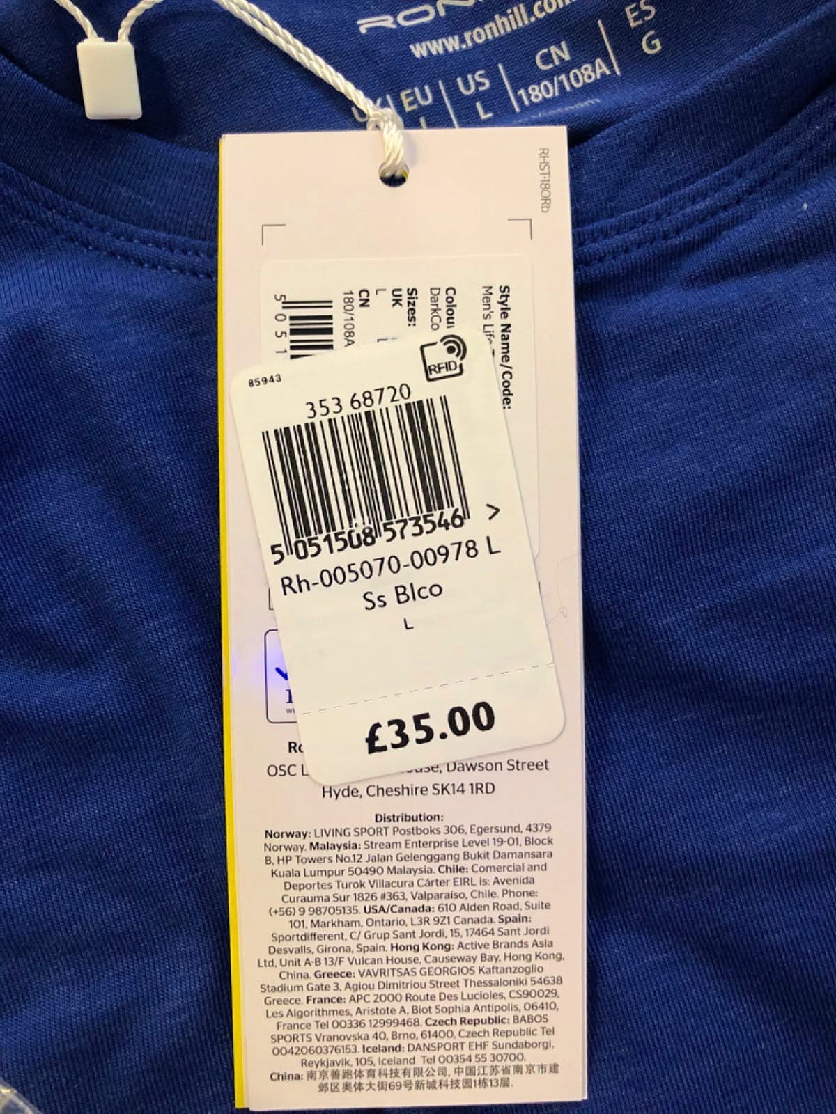 Ronhill Blue Running T-Shirt UK L
