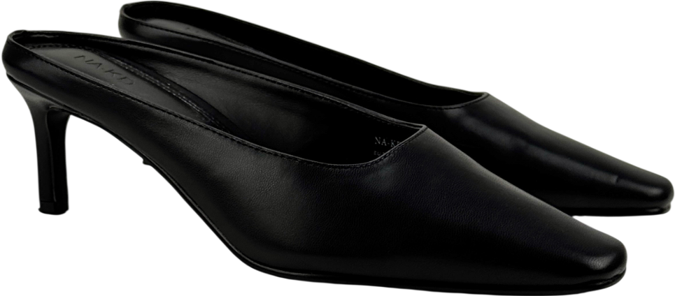 NA-KD Black Squared Toe Mules UK 4 EU 37 👠