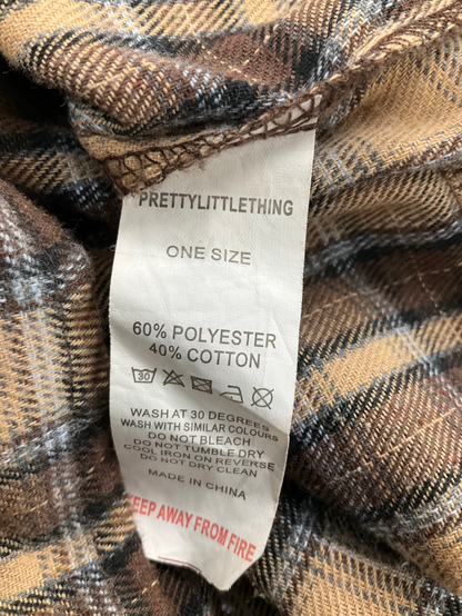 PrettyLittleThing Brown Oversized Checked Flannel Shirt One Size