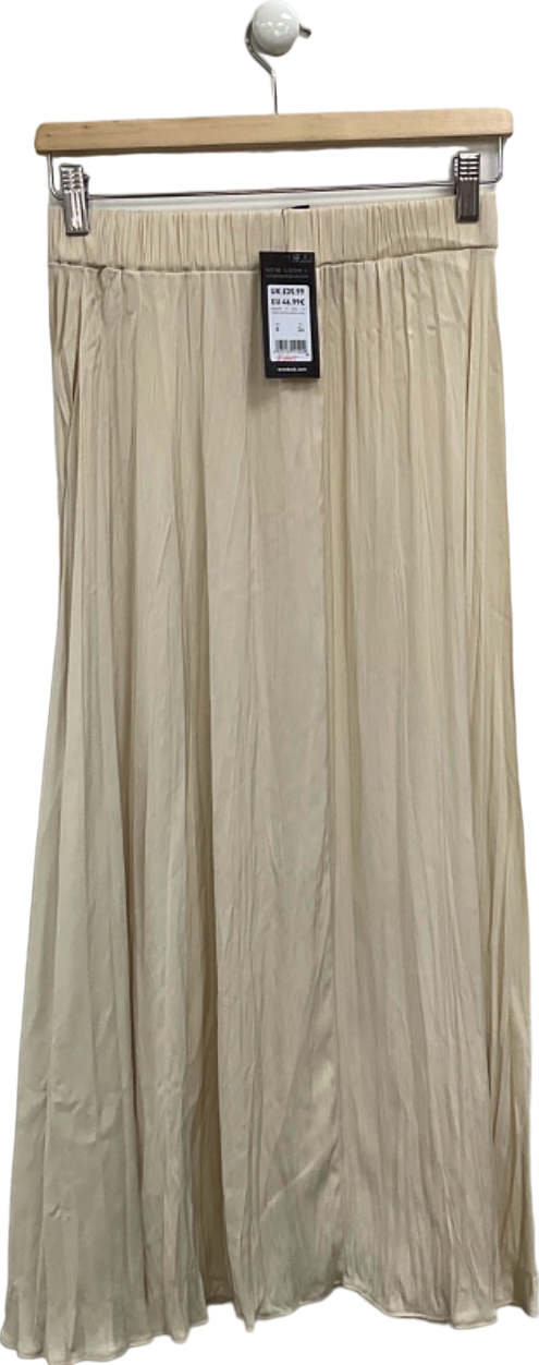 New Look Beige Satin Crinkle Pleated Skirt UK 8