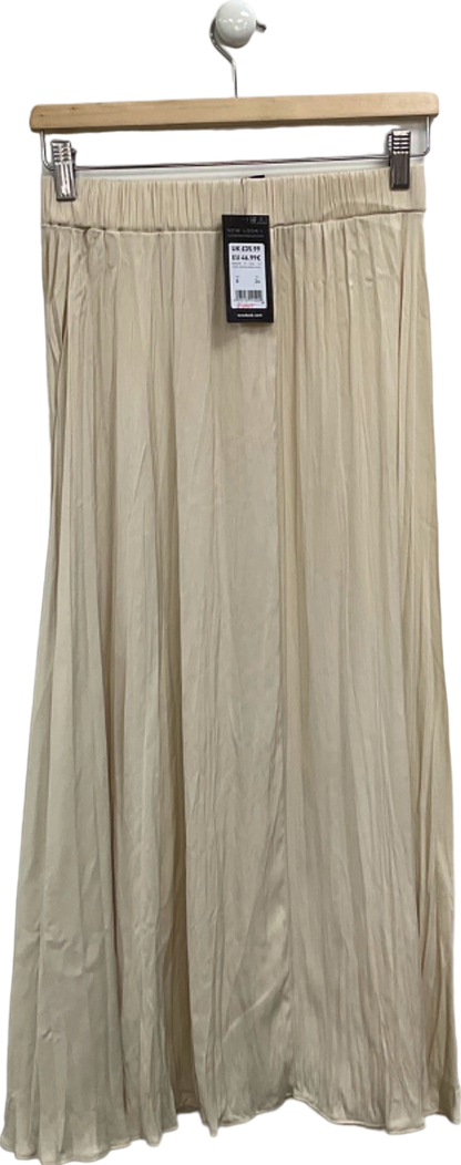 New Look Beige Satin Crinkle Pleated Skirt UK 8