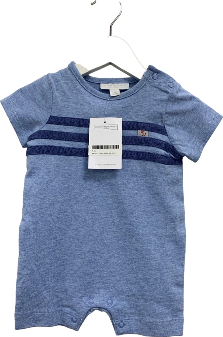 The Little White Company Blue Stripe Detail Romper 3-6 Months