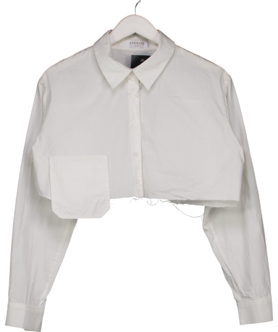 storets White Distressed Cropped Shirt UK S/M