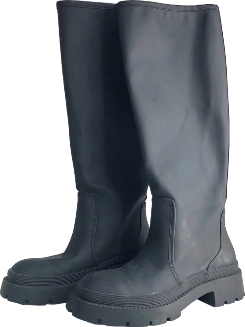 Zara Black Chunky Knee High Boots EU 39