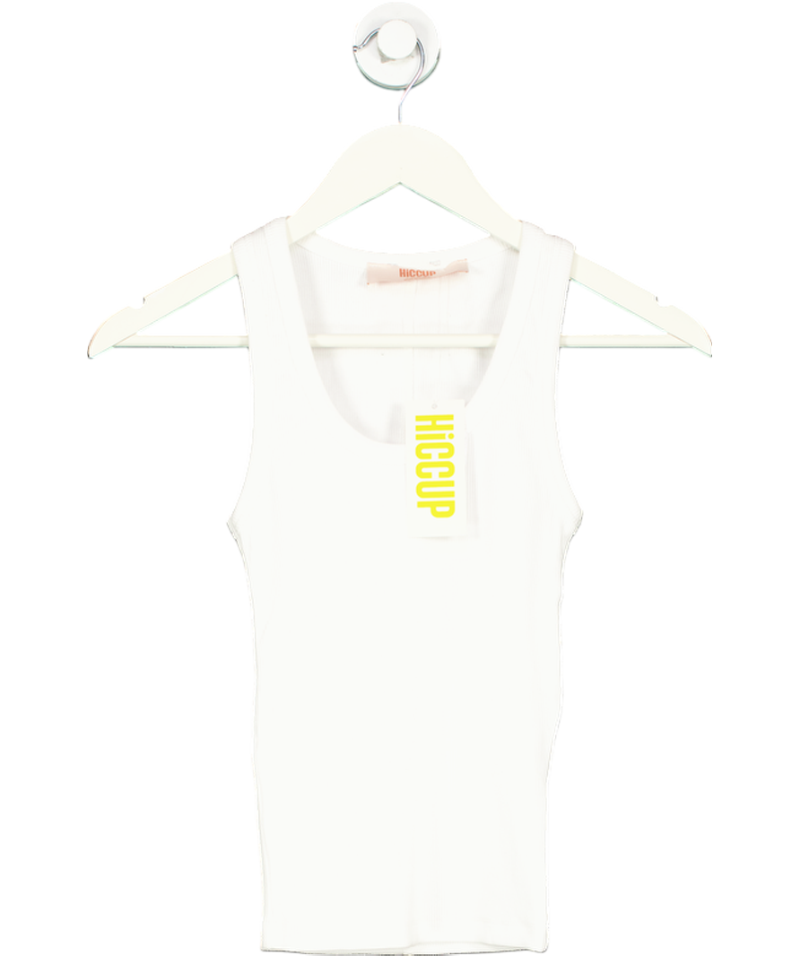 Hiccup White Fitted Ribbed U Collar Sleeveless Top UK 8