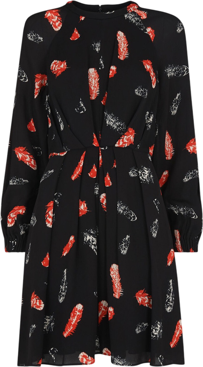 Whistles Black Jasmine Feather Print Dress UK 4