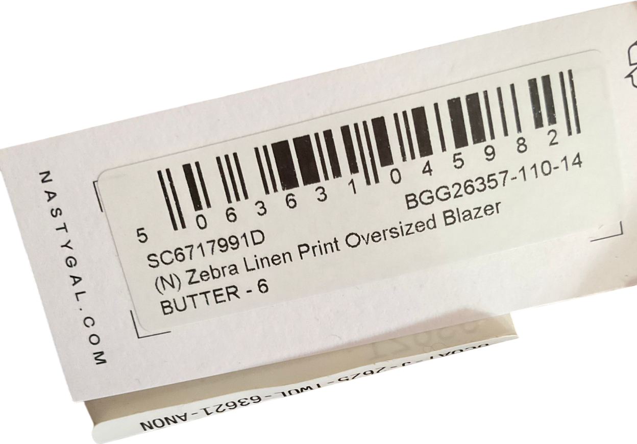 Nasty Gal Cream Zebra Linen Print Oversized Blazer UK 6