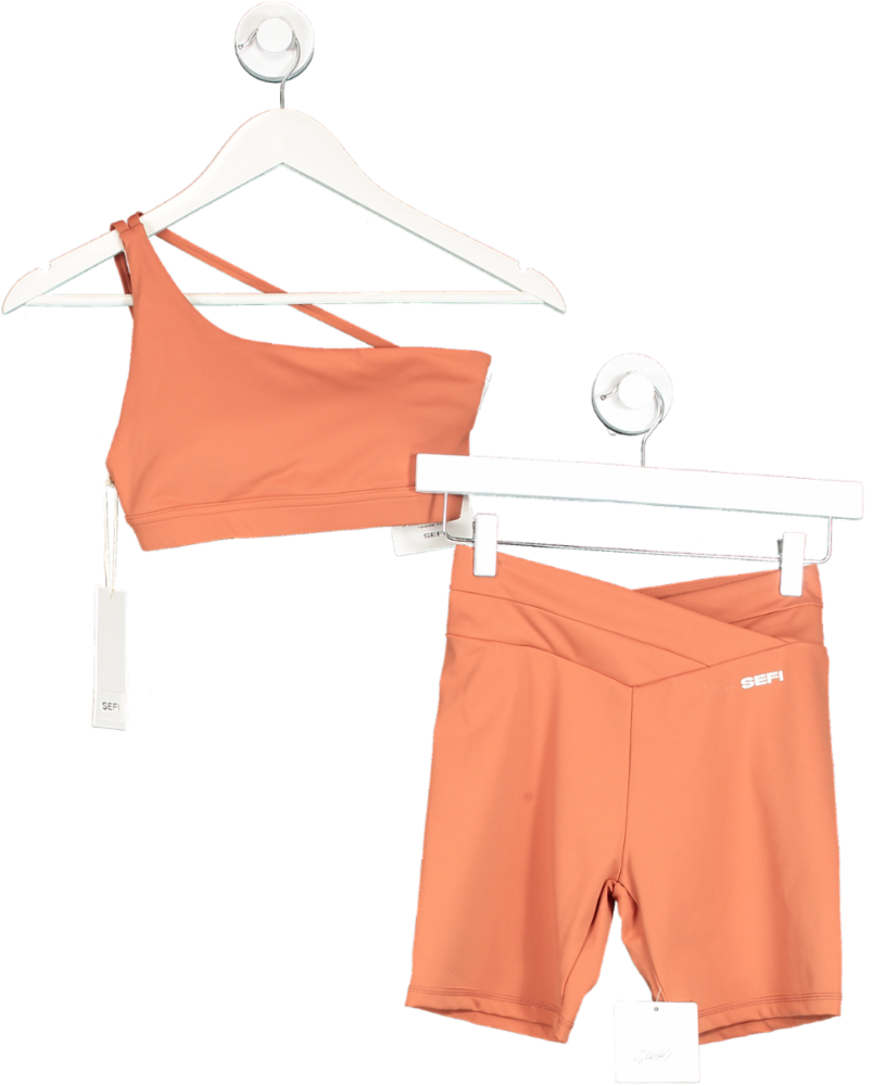Sefi Orange Define Asymmetric Bra And High Waist Shorts UK XS