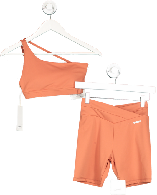 Sefi Orange Define Asymmetric Bra And High Waist Shorts UK XS