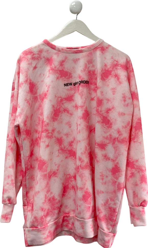 New Girl Order Pink Logo Sweater Dress In Tie Dye UK 16