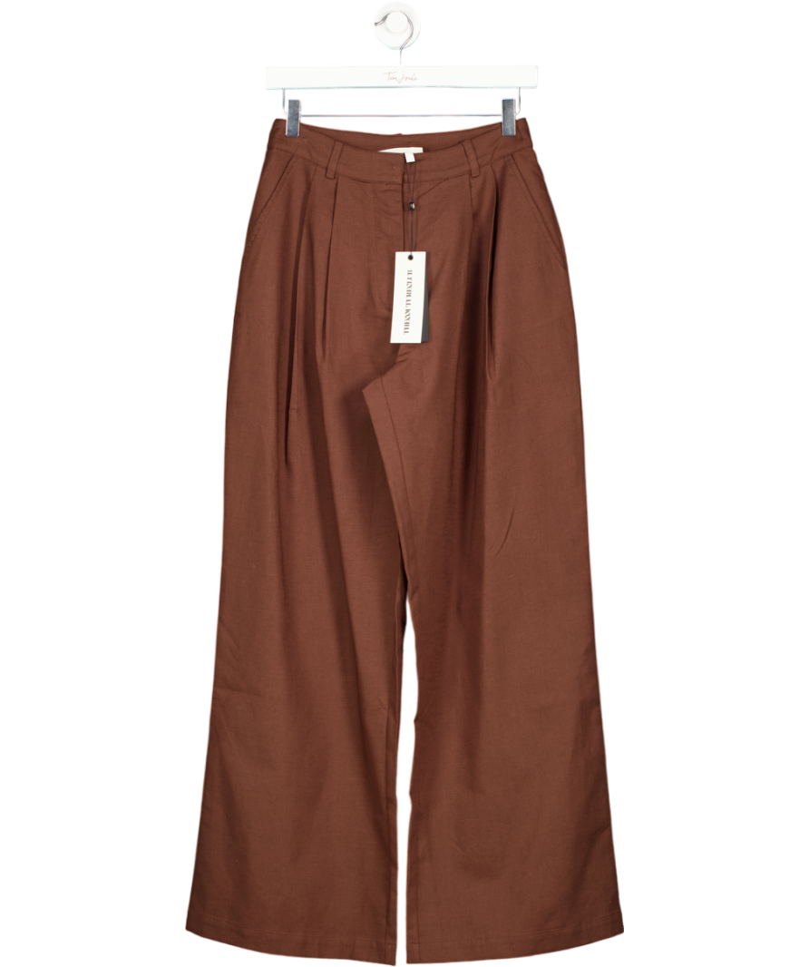 The Couture Club Brown Linen Blend Wide Leg Pleated Trouser UK 8