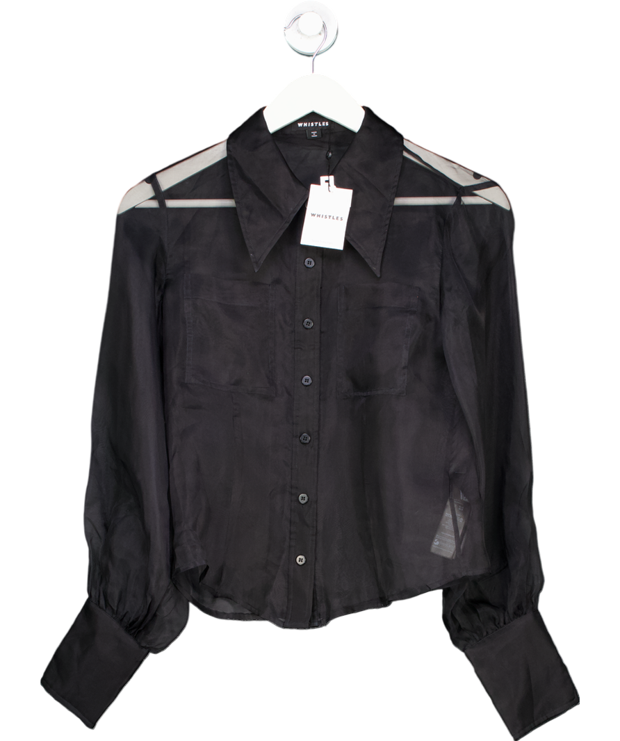 Whistles Black Penelope Silk Organza Shirt UK 8