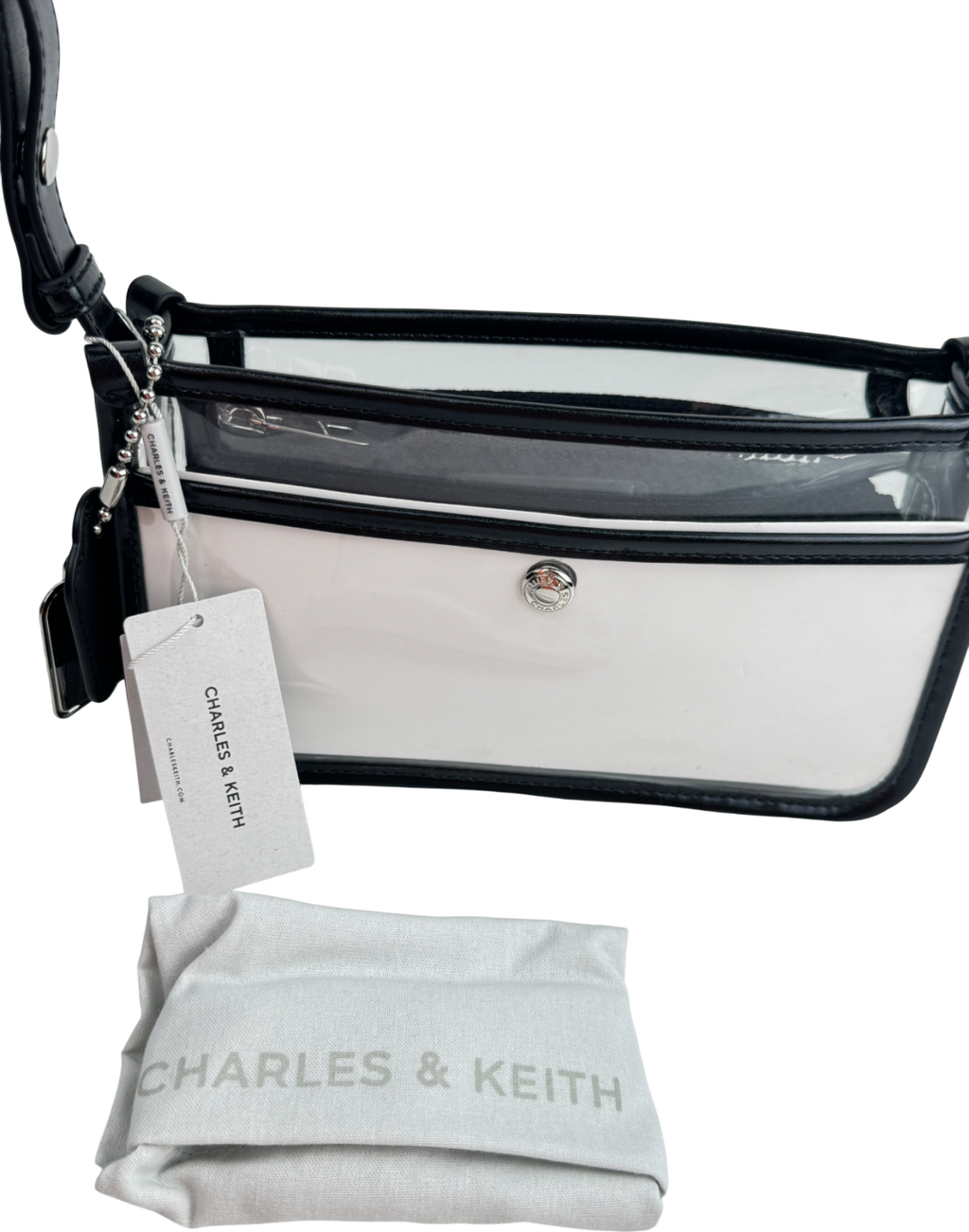 Charles & Keith Black / White Norah Shoulder Bag