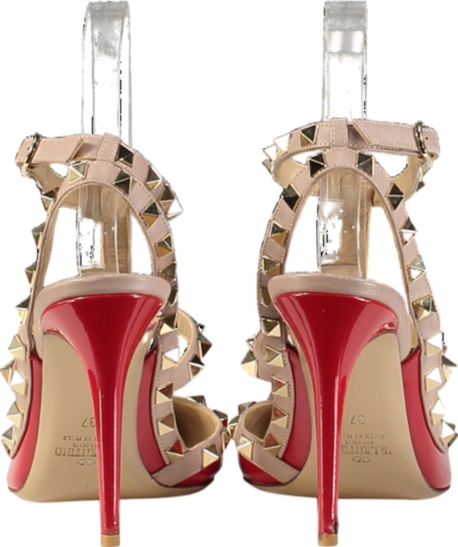 Valentino Garavani Red Patent Leather Rockstud Ankle Strap Pumps UK 4 EU 37 👠