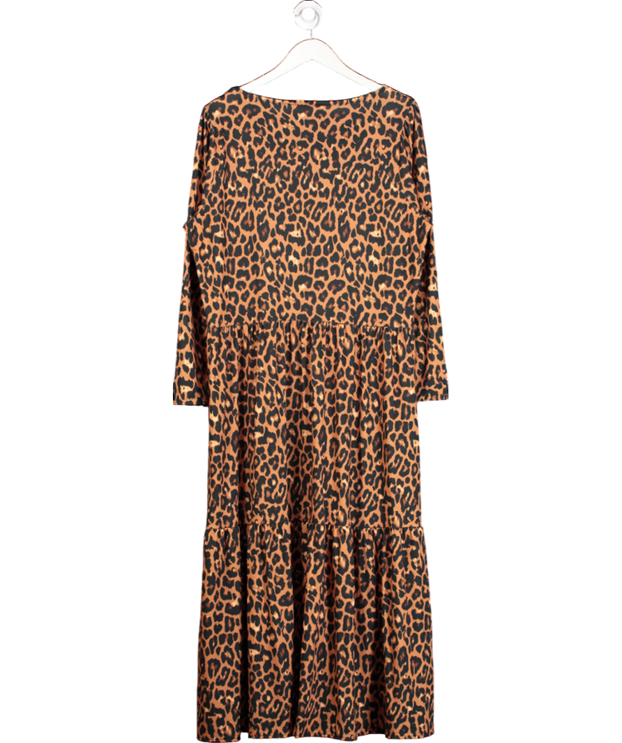 Popsy Clothing Brown Celine Animal Print Tiered Maxi Dress UK 20