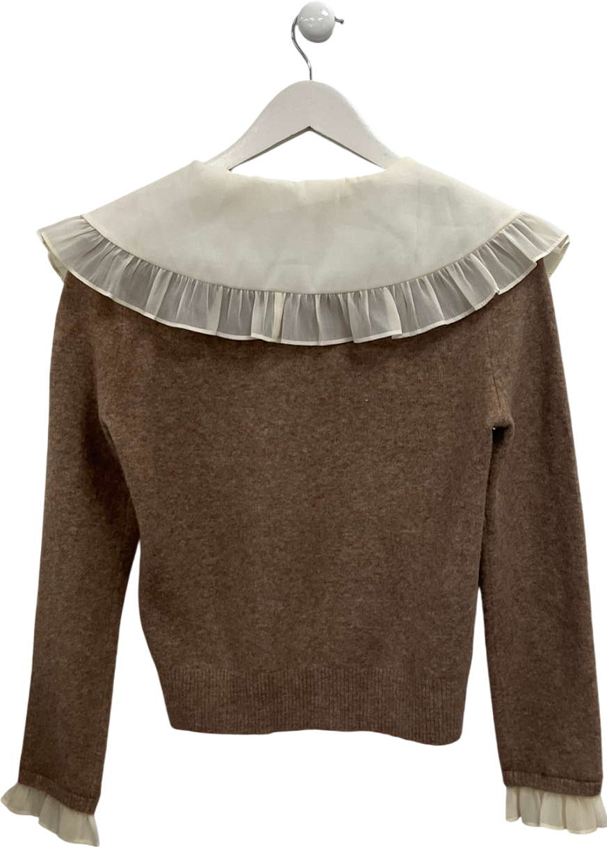 ZARA Brown Exaggerated Collar Jumper UK S