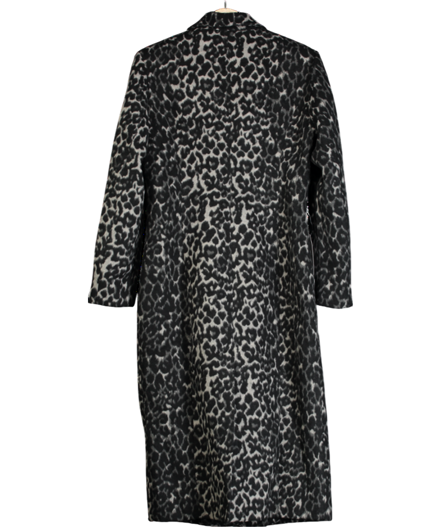 Lichi Black Leopard Print Midi Coat UK M