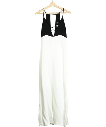 Karen Millen White Premium Viscose Woven Crepe Contrast Panel Midi Dress UK 8