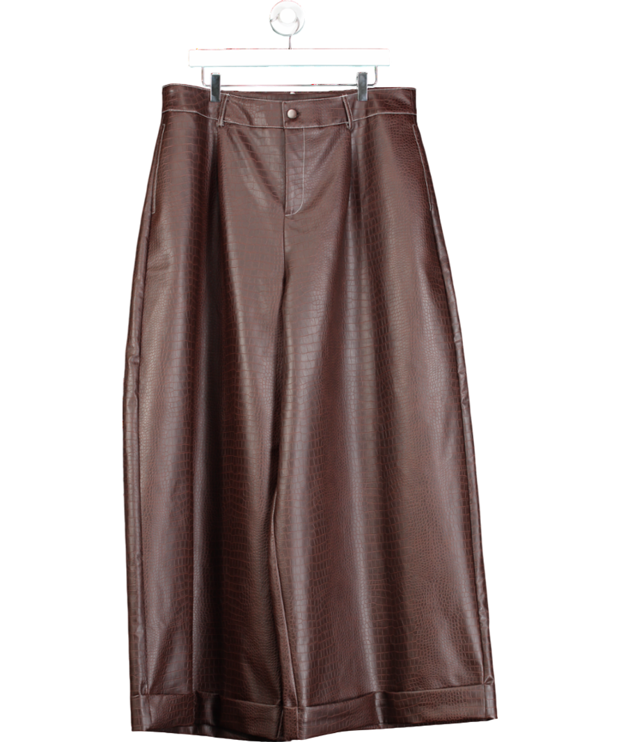 kai Brown Faux Croc Skin Wide Leg Trousers UK 16