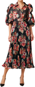 ByTIMO Black Dark Blossom Loral Print Puff Sleeve Midi Dress UK M