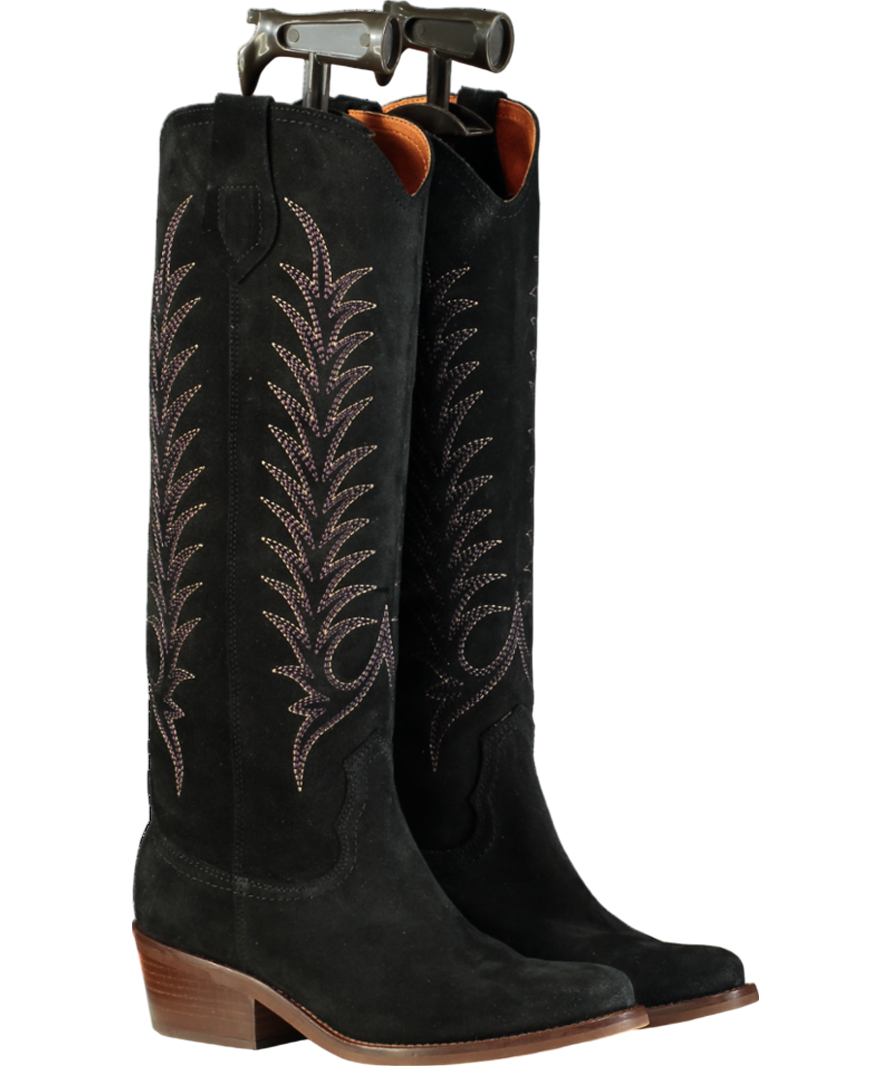 Penelope Chilvers Black Embroidered Suede Ladies Cowboy Boot UK 5 EU 38 👠