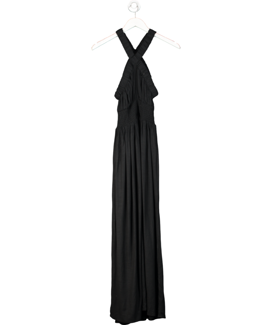PRETTY LAVISH Black Hollie Shirred Linen Blend Maxi Dress UK 6