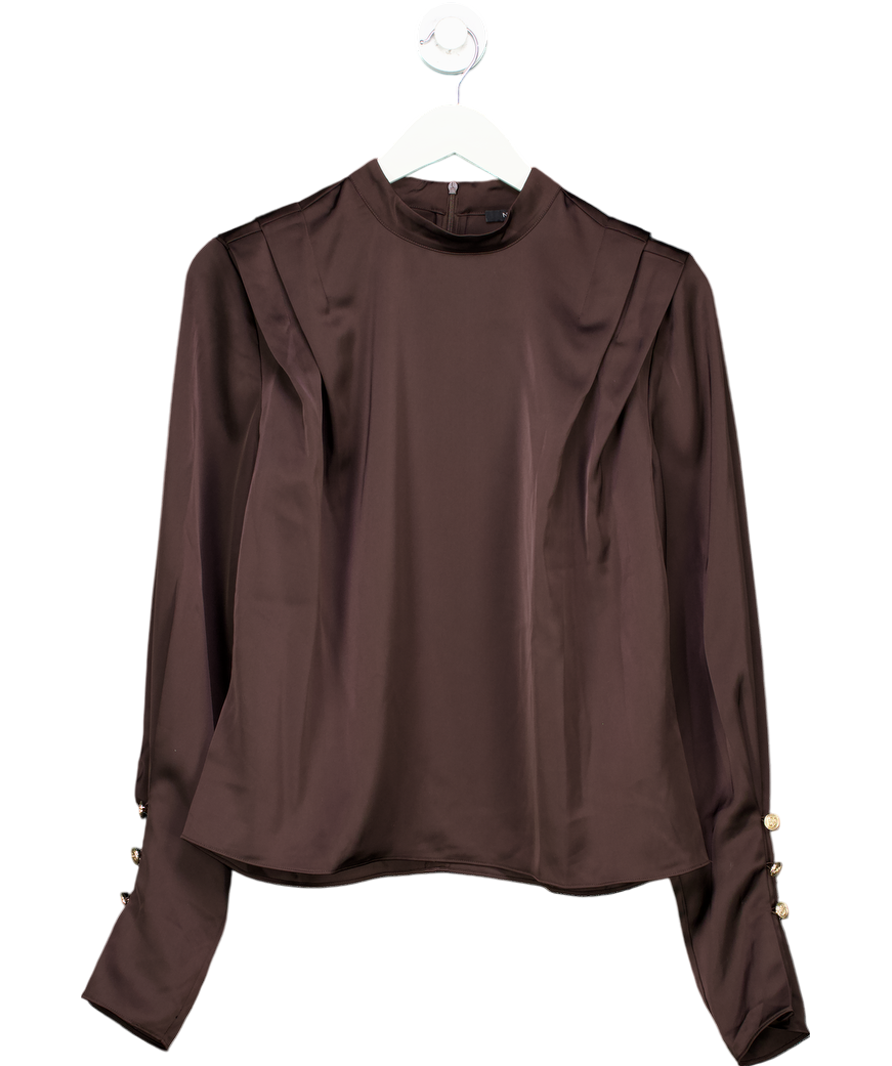 nikkie Brown Satin Look Flared Arms Blouse UK 8